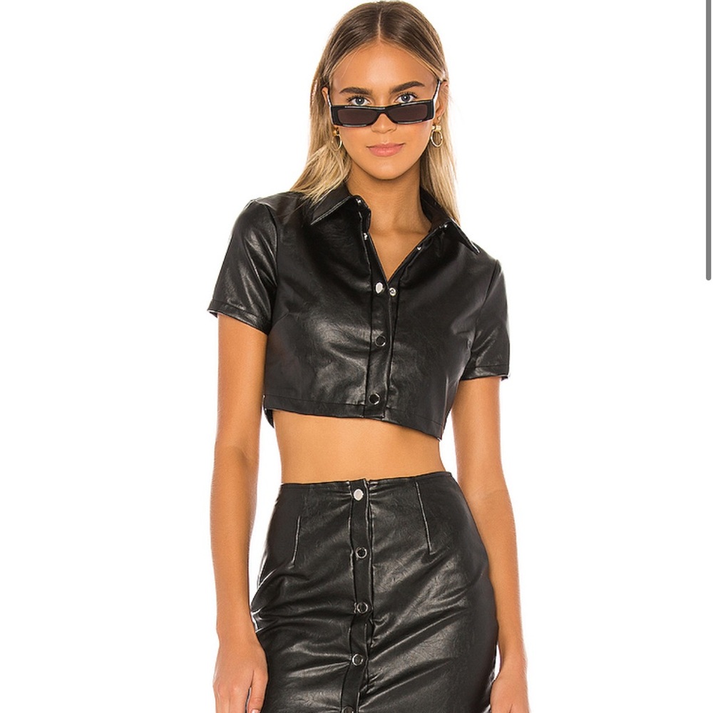 Superdown Dolores Faux Leather Crop Top